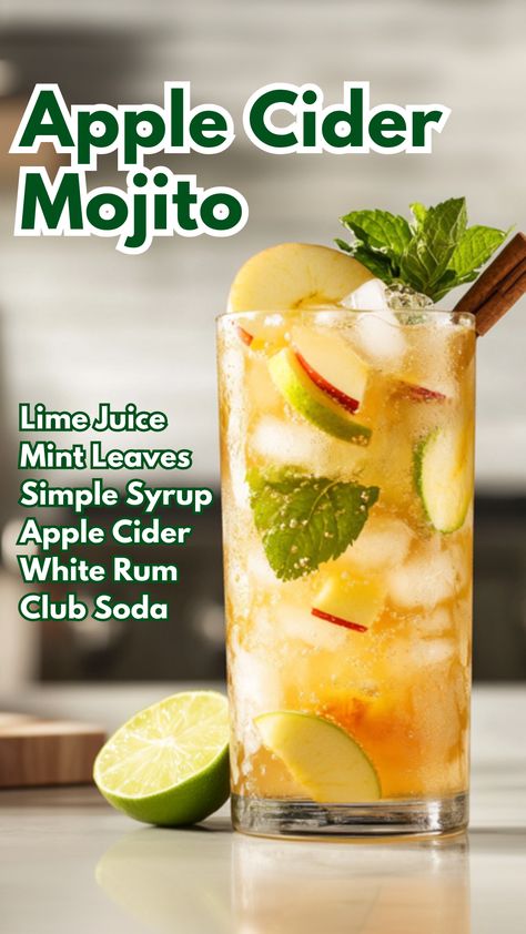 Apple Cider Mojito Classic Mojito, Mojito Recipe, Rum Cocktails, Fancy Drinks, Fall Cocktails, Sweet Drinks, Cocktail Drinks Recipes, White Rum, Fall Drinks