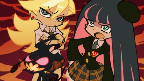 Nitro Banner, Panty Anarchy, Stocking Art, Panty And Stocking With Garterbelt, Panty And Stocking Anime, Panty Stocking, Panty And Stocking, Azumanga Daioh, School Uniforms