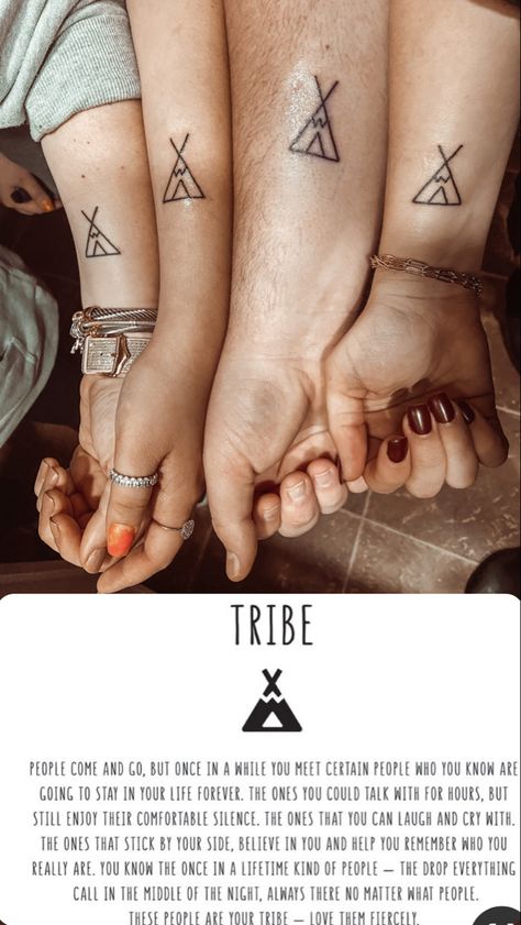 Tattoo Ideas Group Of Friends, Simple Best Friend Tattoos For 3, Fun Friendship Tattoos, Best Friend Tattoo Symbols, Small Teepee Tattoo, Tattoo For Group Of 4, 3 Best Friends Tattoo, Soul Tribe Tattoo, Friendship Tattoos For 3 Men