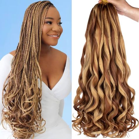 Amazon.com : Xtrend 8 Packs French Curly Braiding Hair 30 Inch Pre Stretched Loose Wave Braiding Hair For Box Braids Bouncy Crochet Spanish Curly Ombre Brown Synthetic Hair Extensions For Women（30 Inch,27M33#） : Beauty & Personal Care Braid In Hair, French Curls Braids, Brown Box Braids, Spanish Hairstyles, Curly Braiding Hair, Curly Ombre, French Curls, Curls Braids, Braids Curls