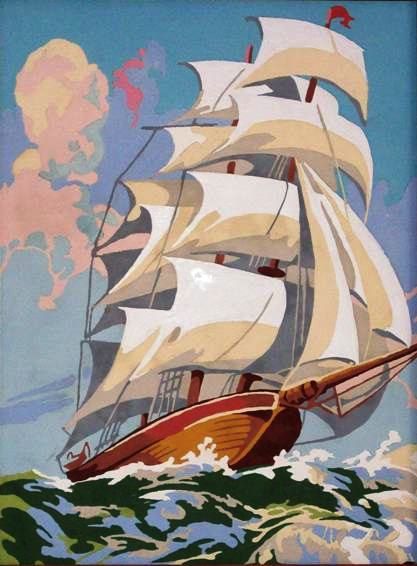 Schooner Ship, Ship Pirate, Coastal Paint, Navi A Vela, Bateau Pirate, Green Aquamarine, Number Art, Boat Art, Lukisan Cat Air