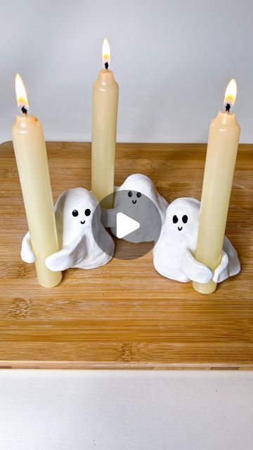 Sculpd | Craft Reinvented on Instagram: "Ghosts, but give them a job.. 👻🕯️💖  #pottery #airdryclay #diycrafts #halloweencrafts #halloween" Ceramic Ghost Tea Light, Ceramic Ghost Diy, Air Dry Clay Projects For Halloween, Fall Clay Projects For Kids, Diy Air Dry Clay Halloween, Air Dry Clay Halloween Decorations, Air Dry Ghost, Air Dry Clay Ideas For Fall, Diy Room Decor Clay