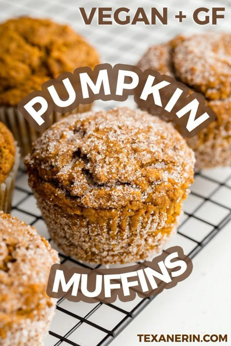 Vegan Pumpkin Muffins (gluten-free, whole grain options) - Texanerin Baking Muffin Vegan, Yummy Muffins, Healthy Pumpkin Muffins, Vegan Pumpkin Muffins, Fall Muffins, Nora Cooks, Gluten Free Pumpkin Muffins, Breakfast At Home, Muffins Healthy