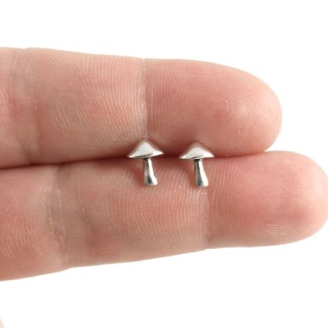 Tiny Mushroom Earrings in Sterling Silver Mushroom Earrings | Etsy Tiny Mushroom, Mushroom Jewelry, Minimalist Earring, Cute Stud Earrings, Mushroom Earrings, Tiny Studs, Tiny Stud Earrings, Fantasy Jewelry, Lovely Earrings