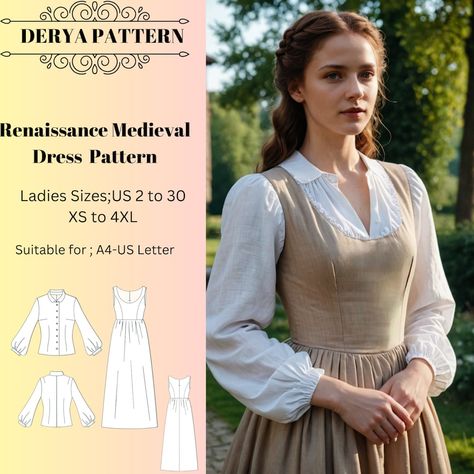 Deryapattern - Etsy Elvish Dress, Medieval Dress Pattern, Medieval Cosplay, Corset Sewing Pattern, Corset Pattern, Costume Patterns, Couture Mode, Medieval Dress, Dress Halloween Costume