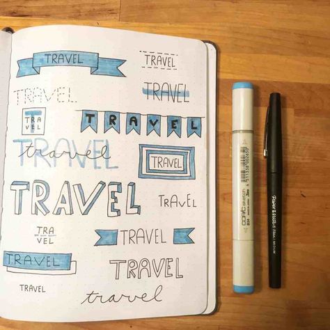 Roadtrip Journal Ideas, Travel Journal Doodles, Bujo Travel Planning, Travel Title Ideas, Bullet Journal Travel Page, Travel Journal Title Page, Trip Journal Ideas, Travel Book Ideas, Travel Bullet Journal