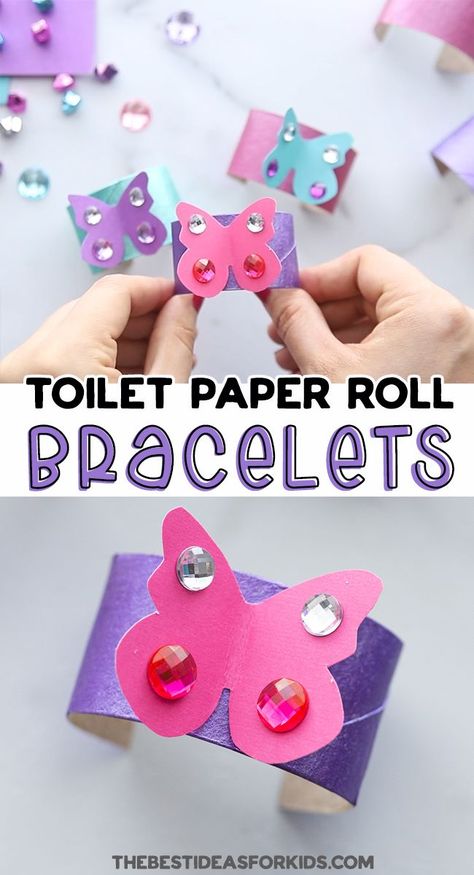 Paper Roll Butterfly, Butterfly Bracelets, Recycled Crafts Kids, Toilet Paper Crafts, Toddler Arts And Crafts, Toilet Paper Rolls, Kit Ideas, Toilet Paper Roll Crafts, Paper Roll Crafts