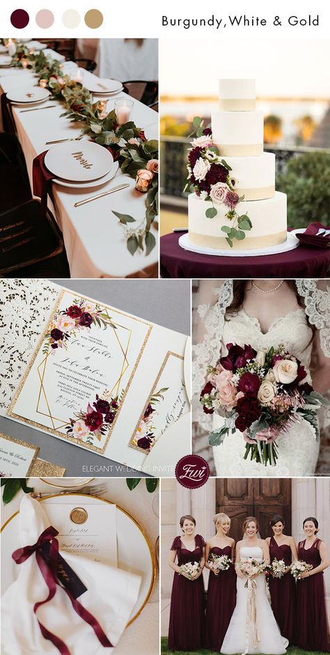 Maroon Wedding Inspiration, Wedding Colors Burgundy And Gold, Burgundy And Pastel Wedding, Burgundy And Gold Wedding Ideas, Burgundy Gold And White Wedding Decor, Wedding Motifs Ideas, Wine Red Gold And White Wedding, Rustic March Wedding Ideas, Burgundy And Blush Wedding Invitations