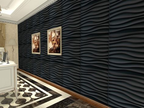 Company Logo Wall, Modern Wall Paneling, Black Feature Wall, Textured Wall Panels, 3d Wall Tiles, Wood Slat Wall, Pvc Wall Panels, Interior Wall Decor, Decorative Wall Panels