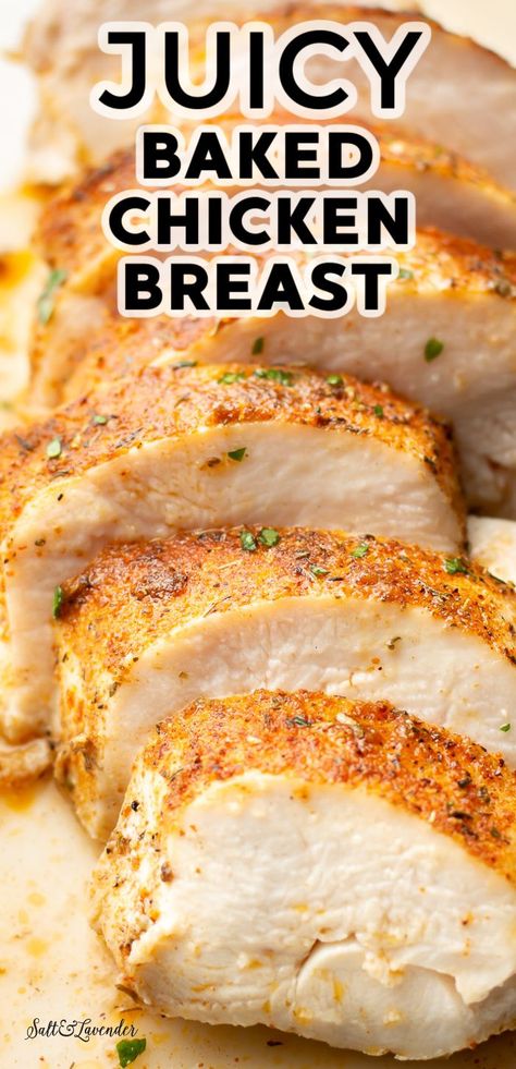 several slices of chicken with text overlay that reads juicy baked chicken breast Plain Baked Chicken Breast, Juicy Chicken Breast Recipes Oven, Cooking Chicken Breast In Oven, Baked Chicken With Ranch Seasoning, How To Make Baked Chicken, Recipes For Chicken Breast Easy, Roasted Chicken Breastrecipes Boneless, How To Bake Chicken Breast In Oven, Chicken In The Oven Easy