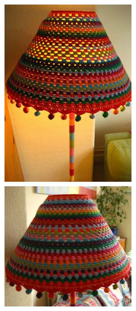 Free Crochet Lampshade Tutorial Lampe Crochet, Crochet Lampshade, Crochet Furniture, Crochet Lamp, Beau Crochet, Crochet Patterns Ideas, Diy Lamp Shade, Patterns Ideas, Crochet Home Decor