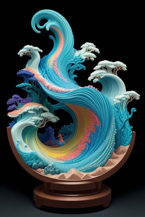 claymation, 3 d clay sculpture, made of clay, ocean waves sculpture, colorful, inspired by hokusai, detailed https://apps.apple.com/us/app/genzart-ai-art-generator/id1669915100 Waves Sculpture, Sculpture Colorful, Clay Ocean, Ocean Diorama, Wave Sculpture, Water Sculpture, Surreal Portrait, Earth Wind & Fire, Craft Things