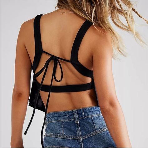 Effortless With Sultry Edge, Wear Everywhere Crop Top Has A Billowy Strappy Back Silhouette With Tie Closures And Open Back. Scoop Neckline. Adjustable Tie Straps. Purple Crop Top, Backless Top, Free People Intimates, Striped Crop Top, Distressed Black Jeans, Free People Black, Boho Blouses, Dress With Bow, Tie Back