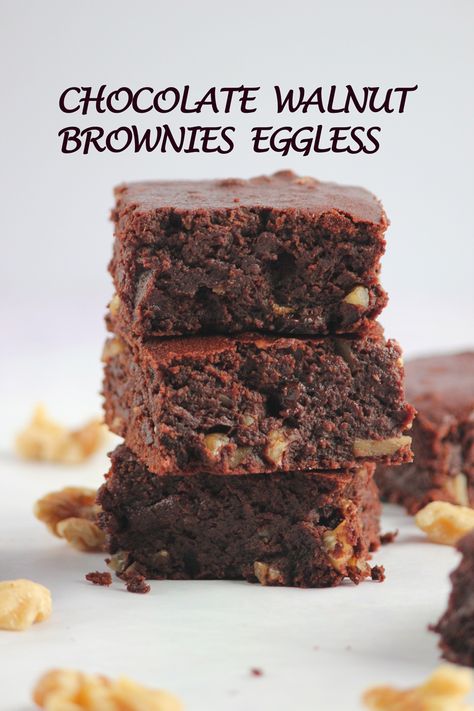 Cake Mix Brownies Recipe, Brownies From Cake Mix, Brownies Eggless, Walnut Brownie Recipe, Red Velvet Chocolate Chip Cookies, Eggless Brownies, Eggless Brownie Recipe, Chocolate Walnut Brownies, Cookies Eggless