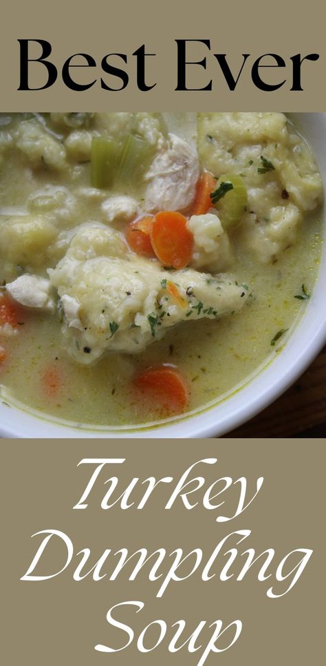 Delicious and easy one pot turkey dumpling soup recipe from Rough and Tumble Farmhouse. Turkey Dumpling Soup Crockpot, Turkey Dumpling Soup Easy, Turkey Soup With Dumplings, Turkey And Dumpling Soup, Turkey And Dumplings Easy, Leftover Turkey And Dumplings, Turkey Dumpling Soup, Turkey Dumplings, Vegetarian Dumplings