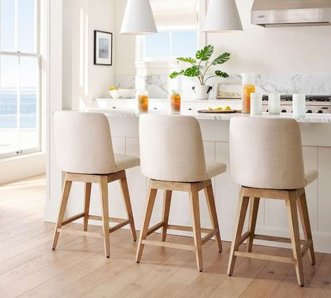 Kitchen Stools With Back, Kitchen Counter Chairs, Island Bar Stools, White Kitchen Inspiration, Counter Stools With Backs, Island Stools, Bar Stools Kitchen Island, Modern Counter Stools, Kitchen Counter Stools