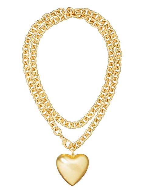 Roxanne Assoulin The Puffy Heart Necklace - Farfetch Chunky Gold Necklace Stack, Elisa Johnson, Necklace Png, Chloe 2024, Chunky Gold Necklace, Puffy Heart Necklace, Cool Necklace, Heart Necklace Gold, Roxanne Assoulin