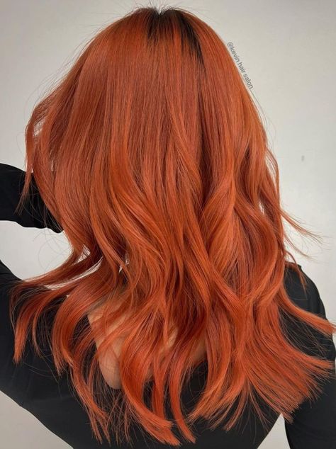 Tangerine Hair with Black Roots Black With Orange Hair, Black Roots Orange Hair, Black Roots Copper Hair, Shadow Root Orange Hair, Black Roots Ginger Hair, Dark Brown And Ginger Hair, Ginger Hair Black Roots, Ginger Hair With Black Roots, Ginger With Dark Roots