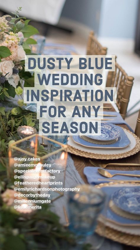 Wedding Reception Ideas Dusty Blue, Dusty Blue November Wedding, Rustic Wedding Dusty Blue, Dusky Blue Wedding Decor, Dusty Blue Wedding Tablescape, Dusty Blue Wedding Centerpieces Rustic, Dusty Blue And Burlap Wedding, Dusty Blue Wedding Round Table, Dusty Blue And Navy Blue Wedding Theme