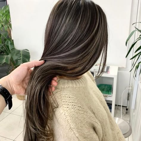 Boliage Hair, Rambut Brunette, Ash Hair Color, Brown Hair Inspo, Hair Color Streaks, Brunette Hair With Highlights, Hair Streaks, White Highlights, Brown Hair Balayage