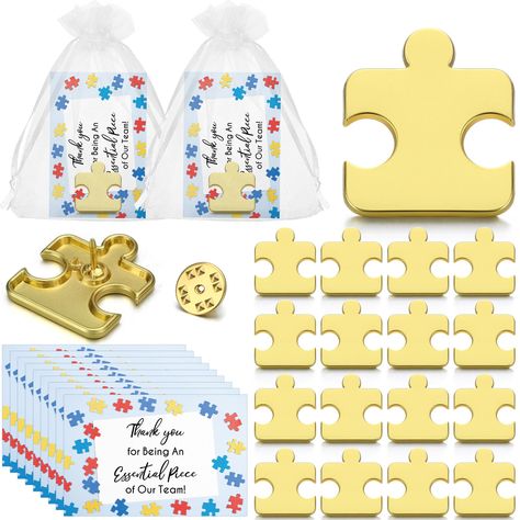 PRICES MAY VARY. Generously Packaged: the set includes 25 gold puzzle pins, 25 cards, and 25 white organza bags; They have been thoughtfully packaged to provide sufficient gift items, making it an efficient choice for workplaces, large family gatherings, or any other setting where multiple appreciative gestures need to be made Exquisitely Designed: discover the combination of strength and elegance with our appreciation gift; The gold pins are crafted from sturdy alloy, sure to retain its shape a Employee Appreciation Gifts Diy, Team Motivation, Employee Recognition, Employee Appreciation Gifts, Appreciation Cards, Game Themes, Employee Appreciation, Puzzle Piece, Employee Gifts