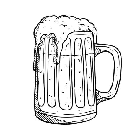 Beer Astethic, Beer Mug Tattoo, Beer Tattoo, Beer Drawing, Beer Tattoos, Organic Logo, Illustration Sketches, Beer Glass, Vector Photo