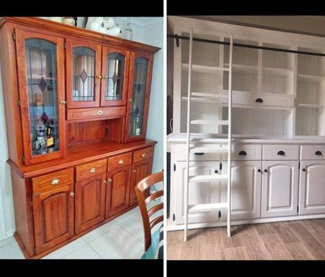 China Cabinet Library, Furniture Before And After, Refurbished Furniture Ideas, Floating Nightstand Ideas, Modern Floating Nightstand, Nightstand Ideas, Floor Painting, Stencils Painting, Porch Floor