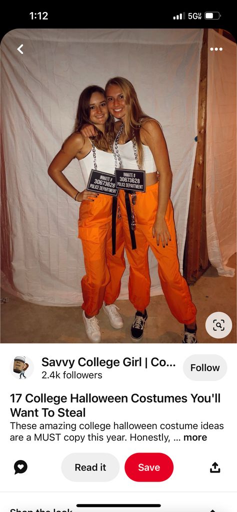 Prisoner Halloween Costume Teen Girl, Duo Halloween Costumes Prisoner, Inmate Womens Costume, Prisoner Makeup Ideas, Cop And Inmate Costume Best Friends, Prison Inmates Costume, Cowboy Killer Costume Ideas, Female Prisoner Costume, Halloween Costumes Inmate