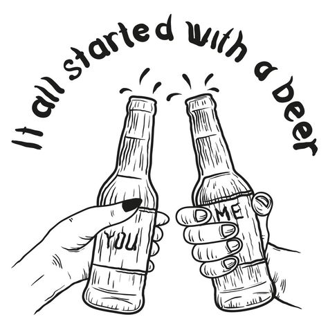 It all started with a beer #beer #alcohol Beer Pong Tattoo, Cheers Tattoo Ideas, Alcoholic Tattoo Ideas, Alcohol Doodles, Alcohol Tattoo, Beer Doodle, Beer Drawing, Beer Bottle Art, Beer Tattoos