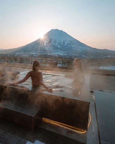 Is sunrise too early to have beers in the hot tub?!  Photo by @wildbonde   Follow Jess on Instagram for more travel and lifestyle photography, vanlife inspiration, and epic adventures around the globe. #travel #adventure #vanlife #travelphotography #lifestylephotography #photography #outdoors #overlandtravel #wildbonde Japan Skiing, Vanlife Inspiration, Skiing In Japan, Niseko Japan, Japan Winter, Globe Travel, Japan Vacation, Japan Photography, Aesthetic Picture