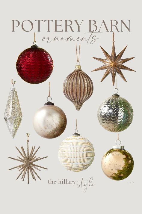 Pottery Barn Ornaments, Mercury Ornaments, Pottery Barn Christmas Tree, Silver Christmas Ornaments, Pottery Barn Christmas, Modern Christmas Ornaments, Star Ornaments, Star Tree, Country Christmas Decorations