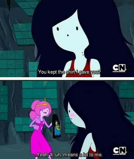 "You kept the shirt I gave you??" Yeah, uh, it means alot to me" -Marceline -Princess Bubblegum Bubblegum And Marceline, Adventure Time Tshirt, Adveture Time, Marceline And Princess Bubblegum, Land Of Ooo, Marceline And Bubblegum, Cartoon Princess, Marceline The Vampire Queen, Adventure Time Marceline