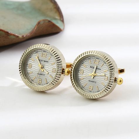 Luxury Retro Men's Watches Cufflinks French Shirts Cufflink Round Rotating Clock Buttons Men New Groom Wedding Gifts, Watch Cufflinks, Custom Cufflinks, Wedding Gifts For Groom, Fashion Watch, Retro Men, Cufflinks Men, Jewelry Business, Cuff Links