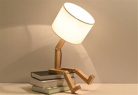 Wooden Robot, Robot Lamp, Study Lamp, Bedside Desk, Modern Desk Lamp, Creative Tables, Wooden Table Lamps, Foldable Table, Bedside Night Stands