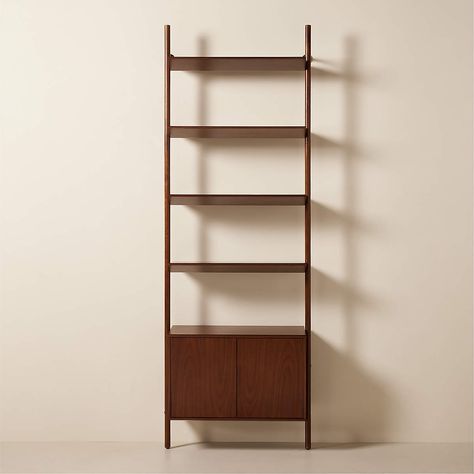 Nabla Brown Walnut Wood Wall Mount Bookcase with Cabinet + Reviews | CB2 Wall Shelving With Storage, Bookshelf With Bottom Cabinet, Book Shelf With Cabinet, Wall Mounted Book Shelves, Cb2 Shelves, Mcm Bookcase, Charlotte Apartment, Shelf With Cabinet, Bookcase With Cabinet