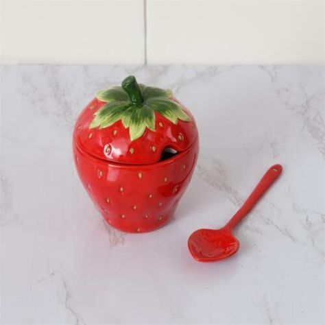 https://www.ebay.com/itm/334786846556?hash=item4df2d9df5c:g:834AAOSwwspkDU4w Spring Theme Party, Ceramic Strawberry, Strawberry Kitchen, Strawberry Decorations, Sugar Jar, Jelly Jars, Country Kitchen Decor, Spring Party, Red Strawberry