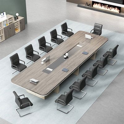 Reasonable power routing, say goodbye to messy space | Inbox Zero Office Furniture Conference Table Simple Modern Office Meeting Room Guest Reception Table Long Table Brown/gray 29.52 x 137.79 x 59.05 in | C100439200_858466062 | Wayfair Canada Meeting Room Table Design, Modern Office Meeting Room, Meeting Table Design, Modern Meeting Room, Simple Modern Office, Meeting Room Design Office, Conference Table Design, Modern Partition, Meeting Room Table