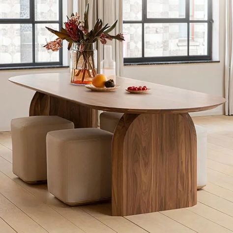 Walnut Oval Dining Table, Dining Oval Table, Dining Table 2023, Curved Dining Table, Oval Wood Dining Table, Modern Oval Dining Table, Walnut Wood Dining Table, Furniture 2023, Wood Base Dining Table