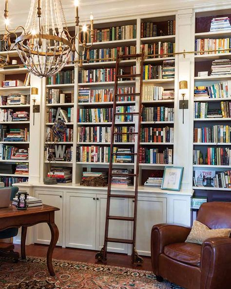 French Style Library, French Home Library, French Style Bookcase, French Styled Home, Farmhouse Home Library, French Country Bookshelf Ideas, Home Library Built Ins, French Library Aesthetic, Library Shelving Ideas