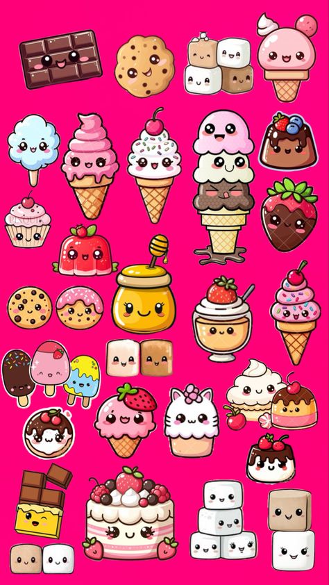 #kawaii #desserts Kawaii Desserts, Cute Cartoon Food, Clock Craft, Preppy Inspiration, Cute Easy Doodles, Doodle Art Drawing, Kitty Drawing, Hello Kitty Drawing, Fashion Illustration Sketches