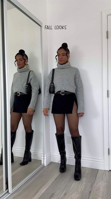 Rok Mini, Leather Skirt Outfit, Short Noir, Skirt Outfits Fall, Sweater Dress Outfit, Winter Skirt Outfit, Winter Fashion Outfits Casual, Jupe Short, Kleidung Diy