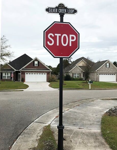 The Classic Series is perfect for your decorative street name or traffic sign poles. Available in a 3” O/D round pole with a sculpted two-piece cast aluminum base. This combination includes a decorative stop sign back plate, and a top mounted custom street sign. This assembly was created for the Landing at Mill Creek.#streetsignage #streetscapes #signs #hoa #homeowners #streetsigns #speciallite Residential Signs, Cluster Mailboxes, Yield Sign, Street Name Sign, Entrance Signage, Sign Installation, Custom Mailboxes, Wayfinding Signs, Traffic Sign