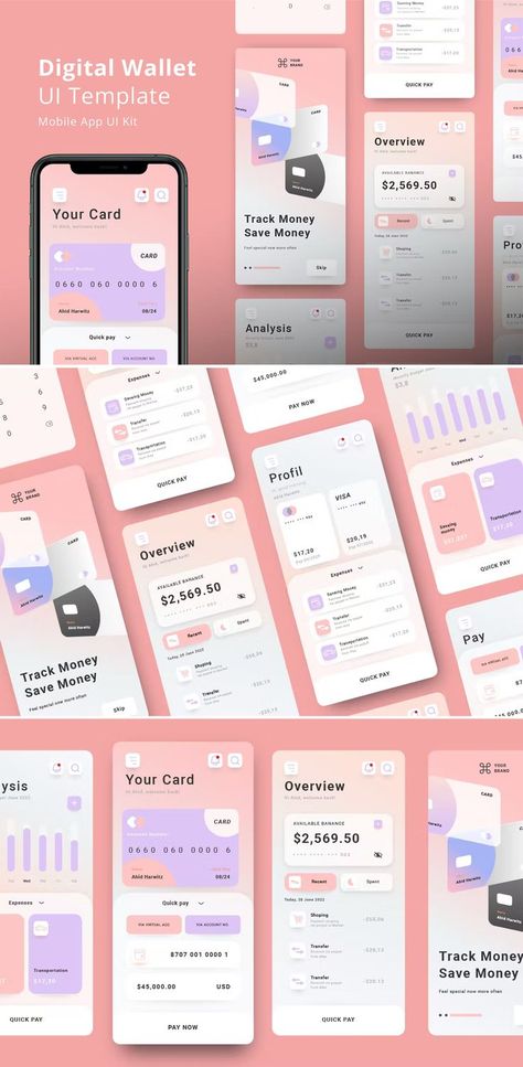 App Interface Design Templates, Pastel Web Design, Pastel Website, Computer Science Projects, Ux Portfolio, Financial Tracker, Ui Color, Kawaii App, Pink Mobile