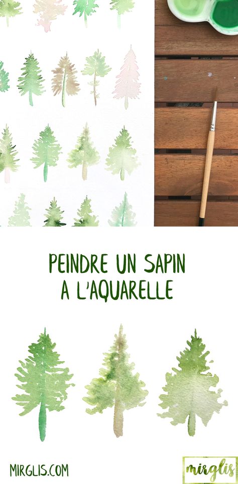 Trois façons de peindre un sapin à l'aquarelle — Mirglis - Sarah Van Der Linden #tutoriel #aquarelle #sapin #peinture Inspiration Art, Flower Painting, Art Inspiration, Trees, Texture, Collage, Drawings, Flowers, Color