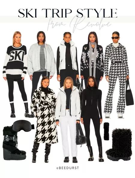 Ski trip style from revolve, ski trip outfit, winter outfit, winter coat, winter jacket, boots, skiing outfit, ski jacket, ski looks, ski trip looks Ski Trip Outfits, Vintage Ski Outfit, Ski Trip Outfit, Apres Ski Outfits, Ski Outfits, Apres Ski Style, Ski Style, Womens Winter Fashion Outfits, Ski Outfit