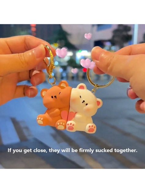 2pcs Women's Cute Cartoon Bear Magnetic Keychain, Couple Keyring With Small Pendant Gift, Suitable For Carrying Plush Toy Keychain SetI discovered amazing products on SHEIN.com, come check them out! Couple Keychains, Keychain Couple, Diy Keyring, Clay Bear, Toy Keychain, Cute Cartoon Bear, Clay Keychain, Clay Clay, Birthday Inspo