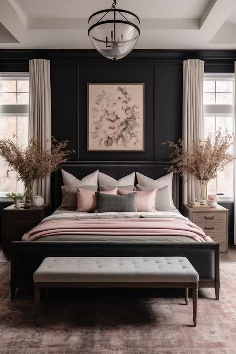 40+ Moody Romantic Bedroom Ideas To Unwind In Modern Moody Bedroom, Master Bedrooms Decor Romantic, Luxury Bedroom Design Ideas, Moody Romantic Bedroom, Modern Luxury Bedroom Design, Moody Bedroom Decor, Romantic Bedroom Ideas, Moody Bedroom Ideas, Canopy Bed Frame