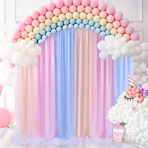 Pastel Rainbow Backdrop, Care Bears Birthday Party, Rainbow Themed Birthday Party, Unicorn Backdrop, Rainbow Backdrop, 1st Birthday Girl Decorations, Baby Birthday Decorations, Pastel Birthday, Unicorn Themed Birthday Party