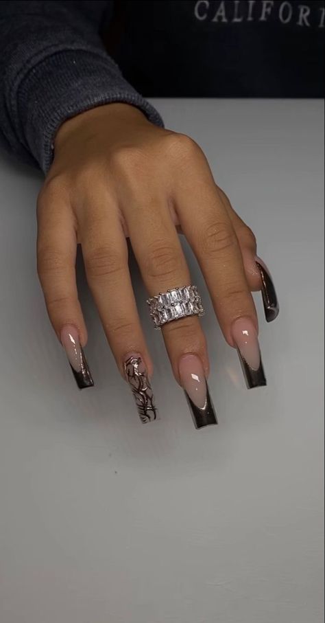 Black Chrome Nails Square, Black Chrome Nails, Chrome Nails Designs, Gel Nails Diy, Pointed Nails, Short Square Acrylic Nails, Acrylic Nails Coffin Pink, Bling Acrylic Nails, Acrylic Nails Coffin Short