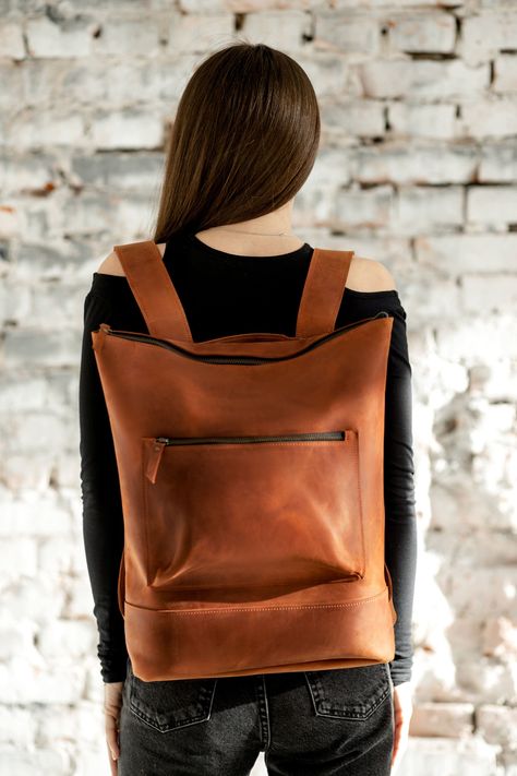 Crea Cuir, Leather Backpacks School, Leather Backpack Women, Handmade Leather Backpack, Laptop Backpack Women, Unique Backpacks, Work Backpack, Brown Leather Backpack, Diy Bags Purses